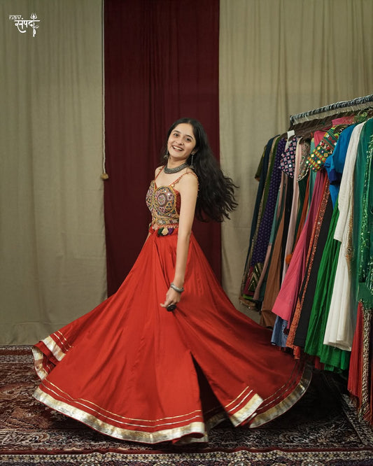 Royal Mirror Magic: Red Lehenga Set