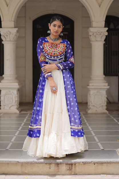 Cotton Handwork Mirror Bandhani Kurti With Lehenga for Navratri Celebrations