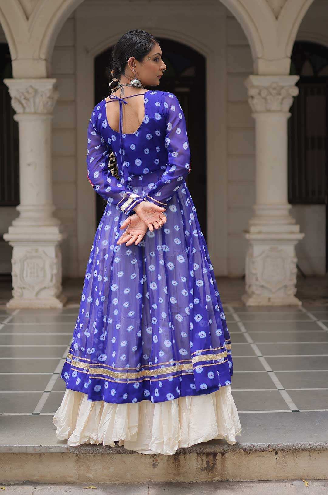 Cotton Handwork Mirror Bandhani Kurti With Lehenga for Navratri Celebrations