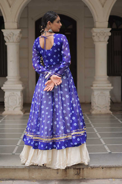 Cotton Handwork Mirror Bandhani Kurti With Lehenga for Navratri Celebrations