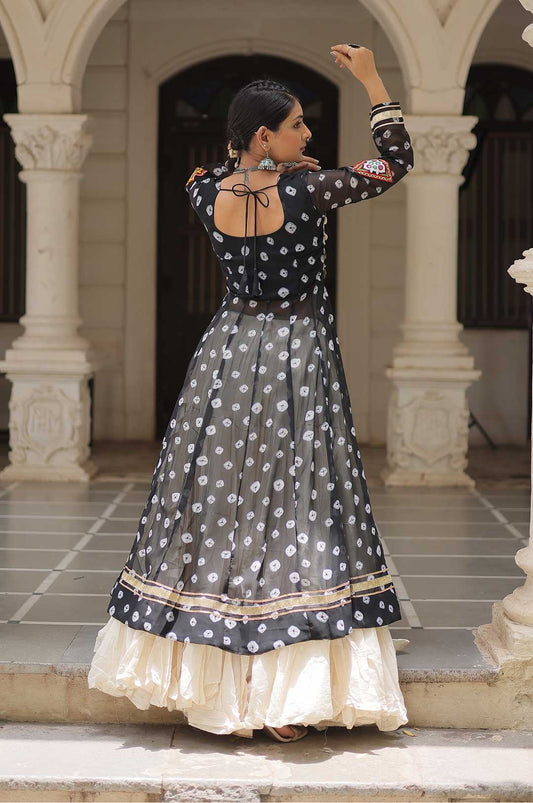 Cotton Handwork Mirror Bandhani Kurti With Lehenga for Navratri Celebrations