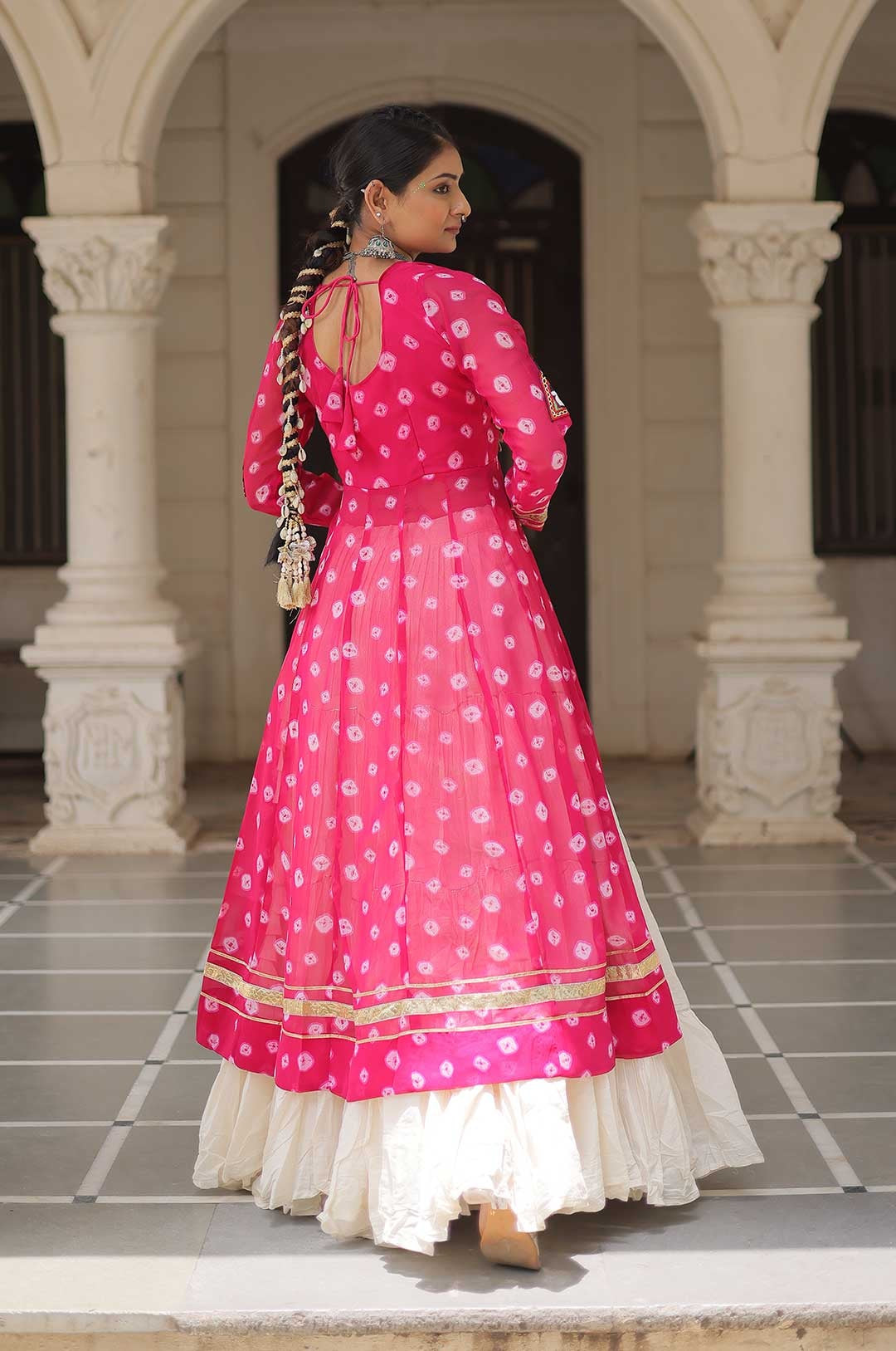 Cotton Handwork Mirror Bandhani Kurti With Lehenga for Navratri Celebrations