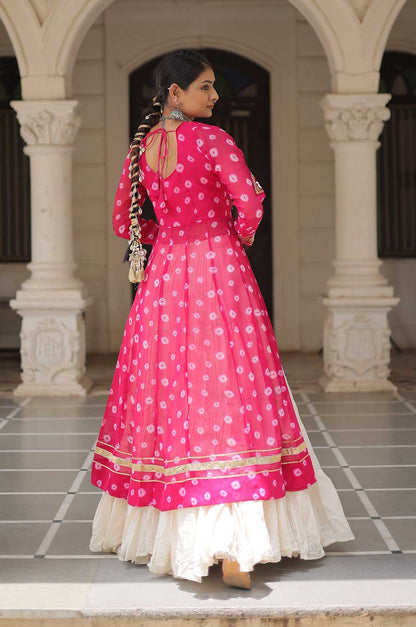 Cotton Handwork Mirror Bandhani Kurti With Lehenga for Navratri Celebrations
