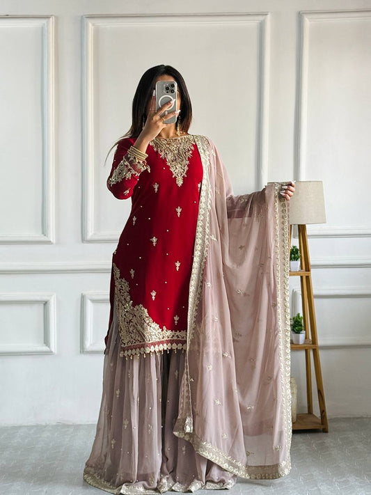 Rang e Gul Ruby Mist Codding Siqunce Sharara Set