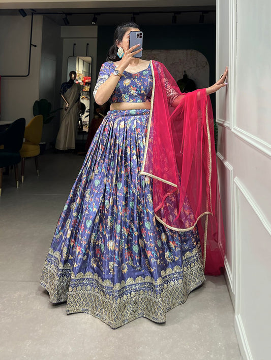 Lisha Digital Print With Embroidery Sequins Work Lehenga Choli