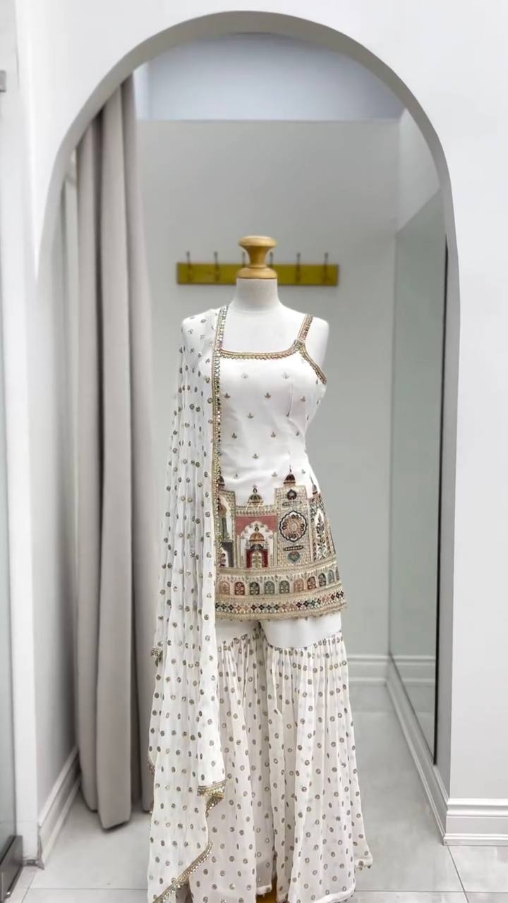 Taj Elegance  Embroidered Serenity  Ensemble Sharara Set