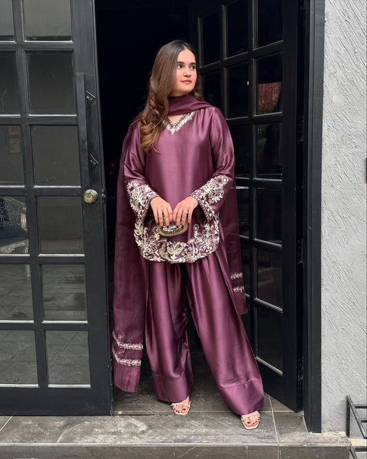 The Imperial Plum Affair Fully Stitched Ready To Wear Suit Set