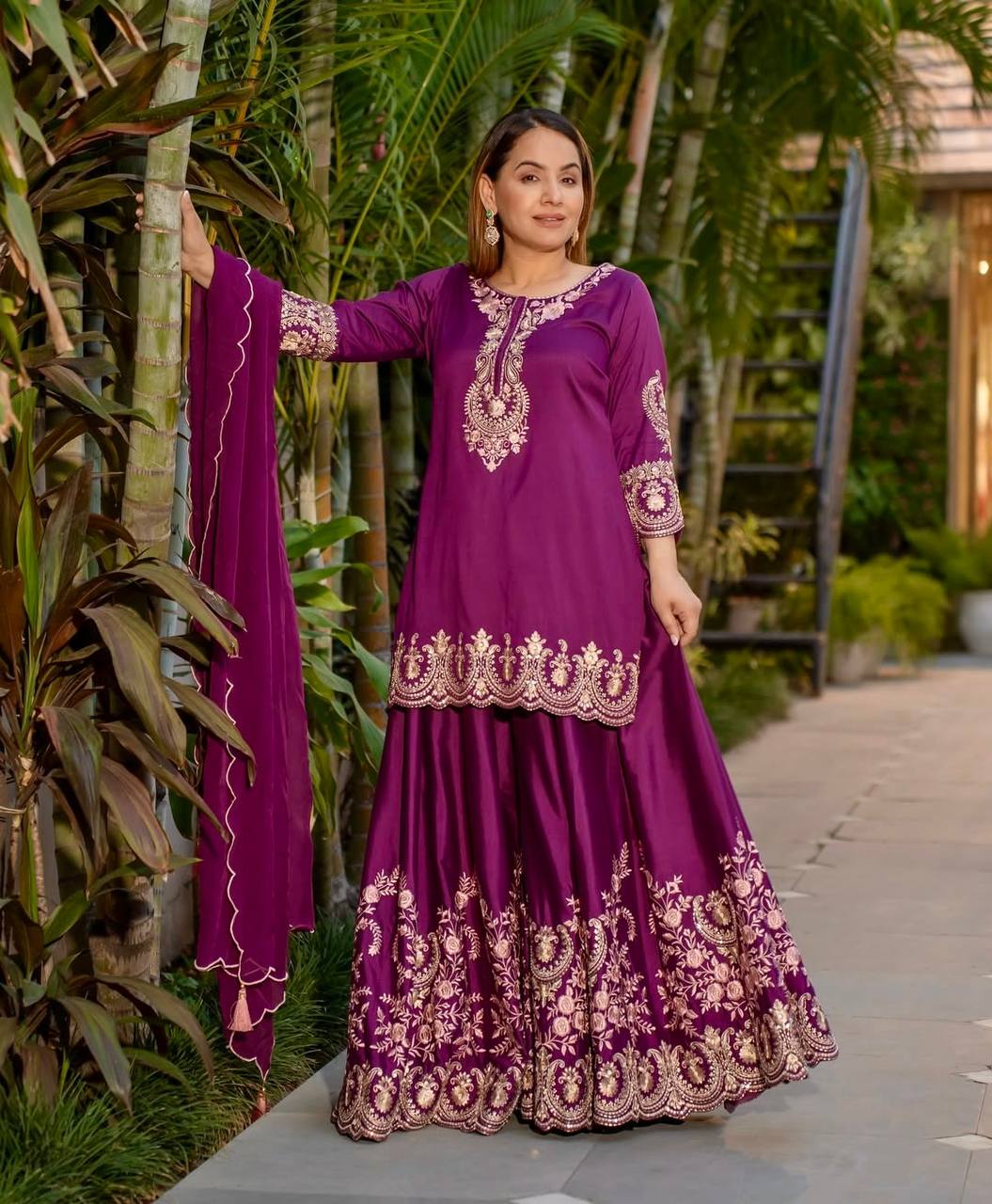 Kiyana Orchid Mist Graceful Purple Embroidery Work Plazzo Suit Set