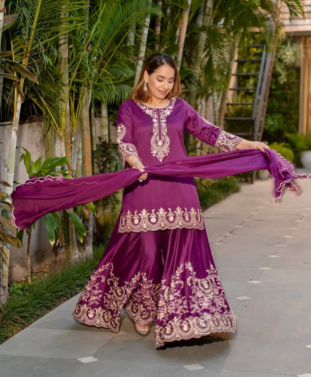 Kiyana Orchid Mist Graceful Purple Embroidery Work Plazzo Suit Set