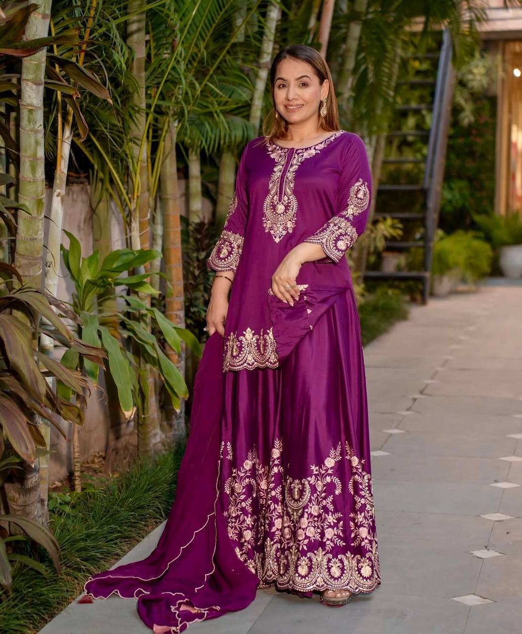 Kiyana Orchid Mist Graceful Purple Embroidery Work Plazzo Suit Set