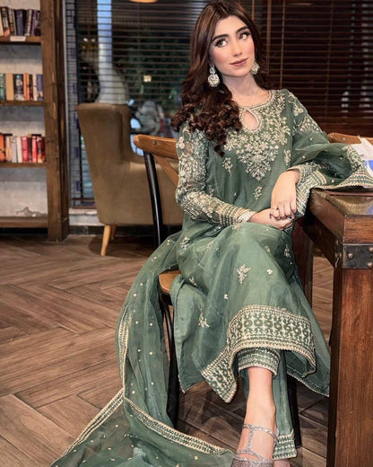 Olive Grace Designer Festive Kurti Set with Soft Dupatta