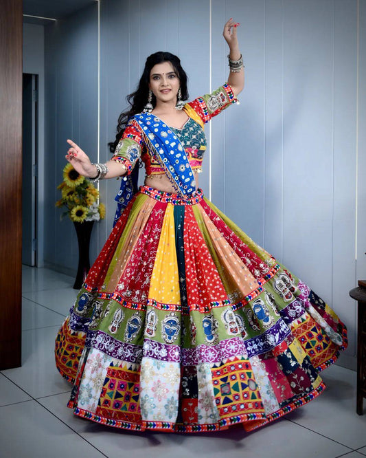 Royal Heritage Multicolor Patchwork Navratri Lehenga Set