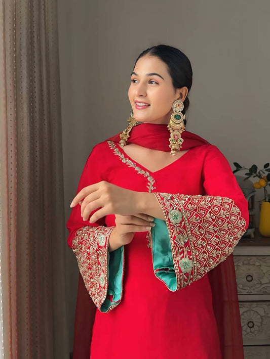 Zehra Ruby Red Embroidered Patiala Suit