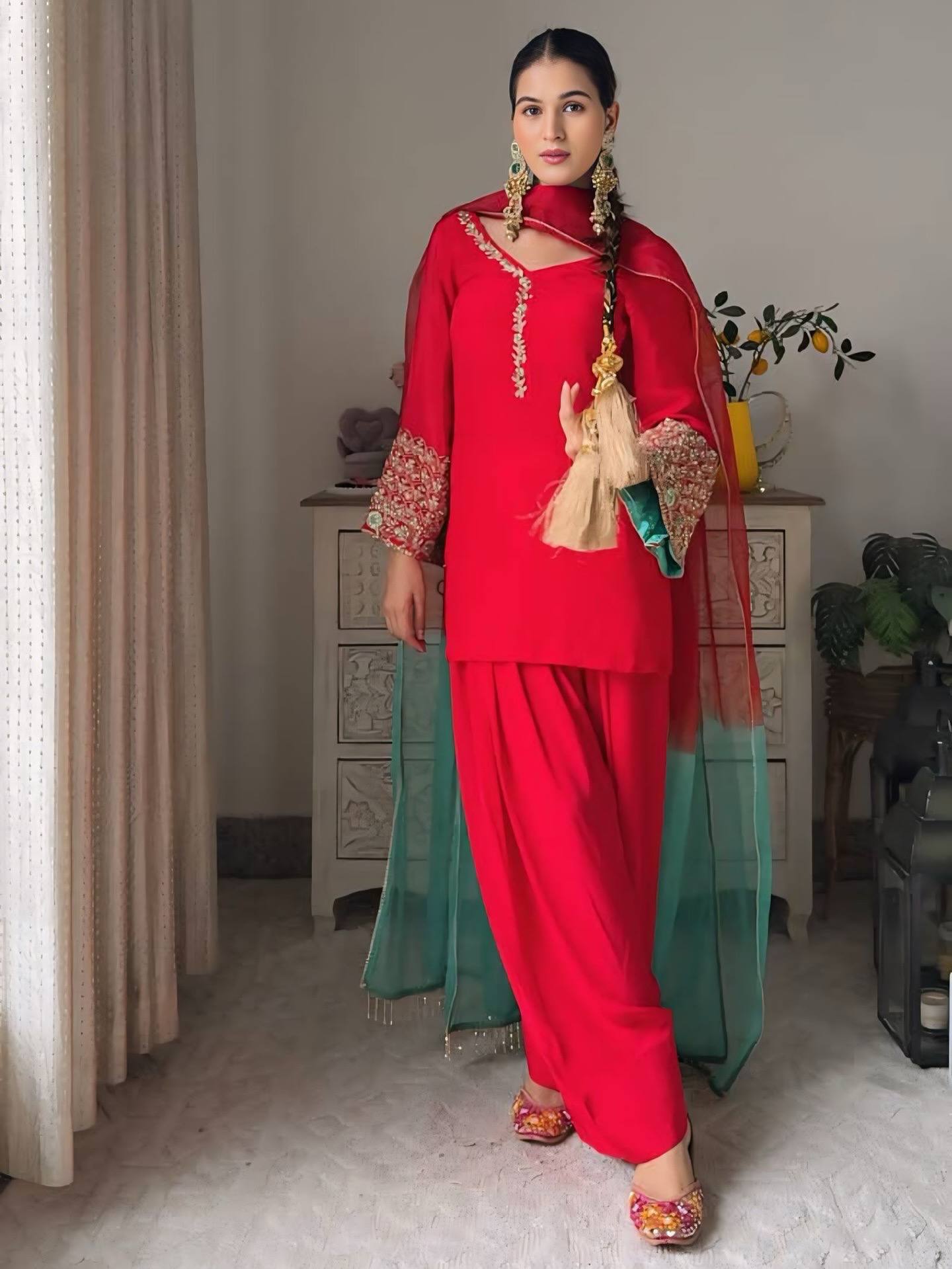 Zehra Ruby Red Embroidered Patiala Suit