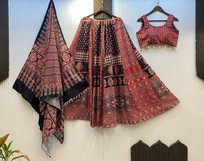 MAROON RAYON DIGITAL PRINTED LEHENGA CHOLI