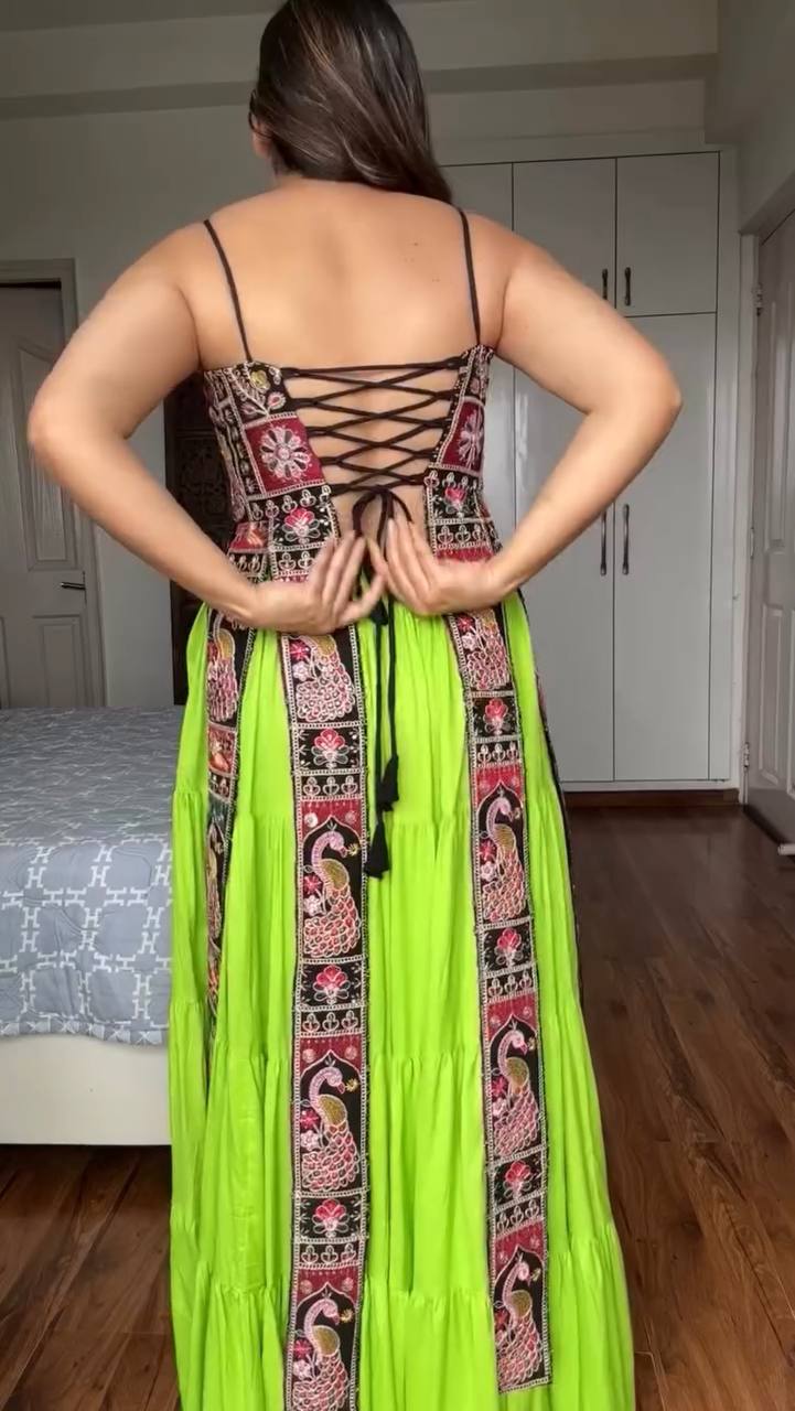 Traditional Peacock Print Floor-Length Navratri Choli