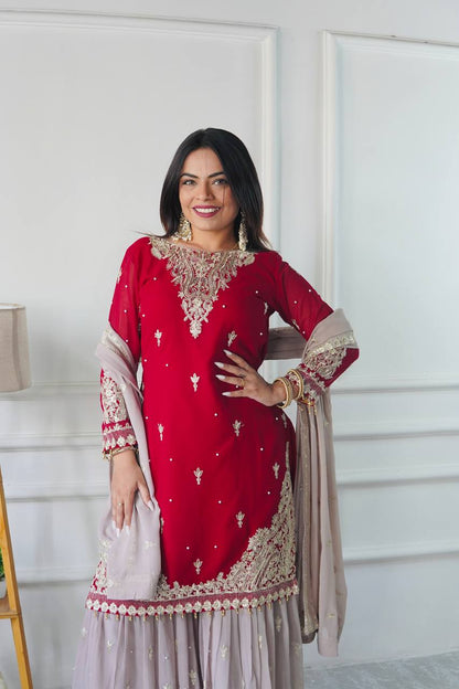 Rang e Gul Ruby Mist Codding Siqunce Sharara Set