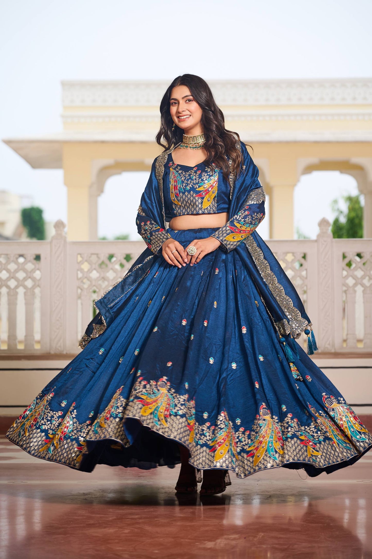 Naira’s Regal Aura: Heavy  Embroidery Sequence & Thred Work Lehenga Choli