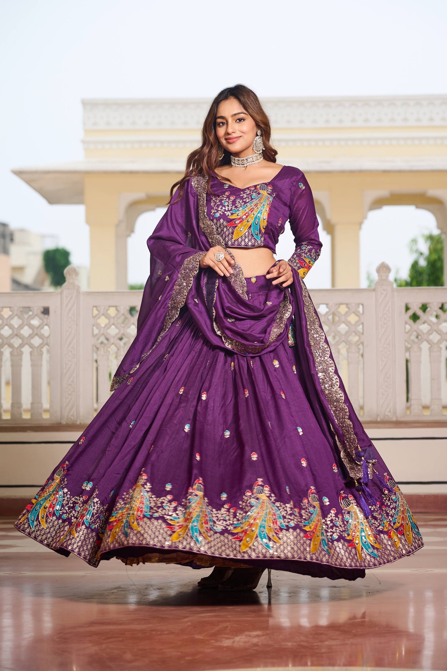 Naira’s Regal Aura: Heavy  Embroidery Sequence & Thred Work Lehenga Choli
