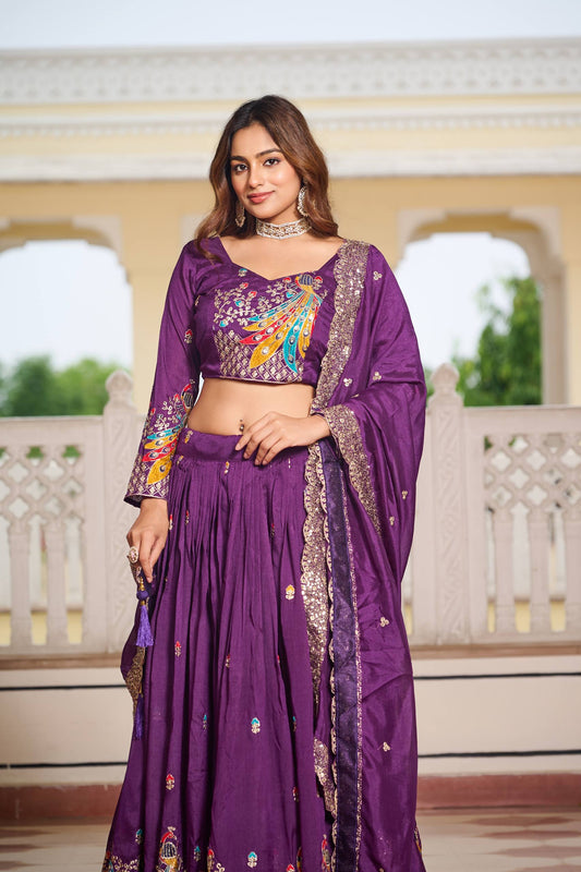 Naira’s Regal Aura: Heavy  Embroidery Sequence & Thred Work Lehenga Choli